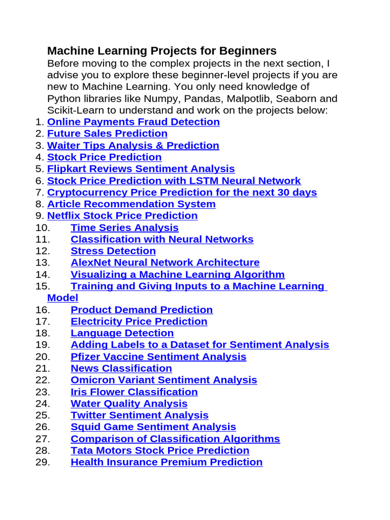 Machine Learning Projects For Beginners | PDF