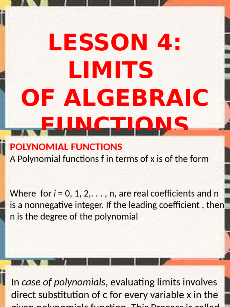 Lesson 4 - Limits of Algebraic Functions | PDF
