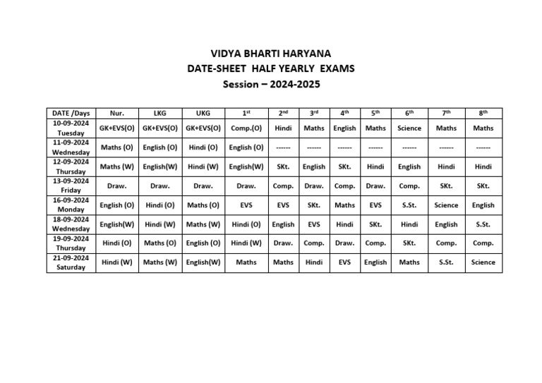 Datesheet 2024 Half | PDF