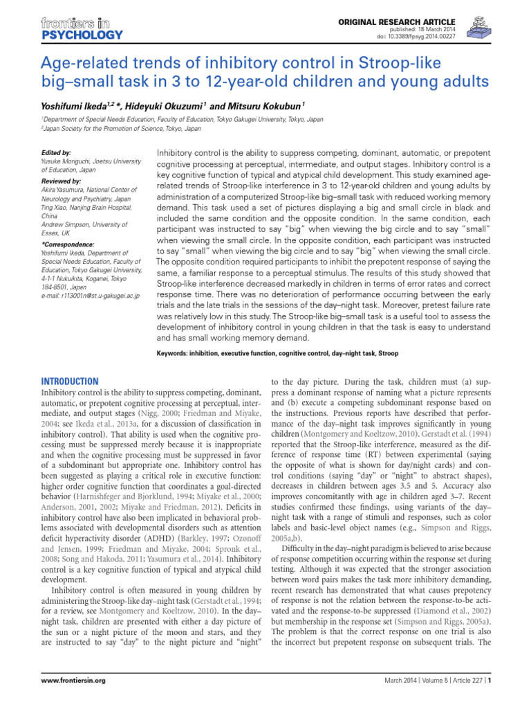 Ikeda Et Al 2014 Age-Related Trends of Inhibitory Control in Stroop ...