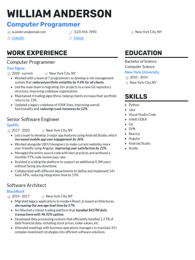 Computer Programmer Resume Example | PDF