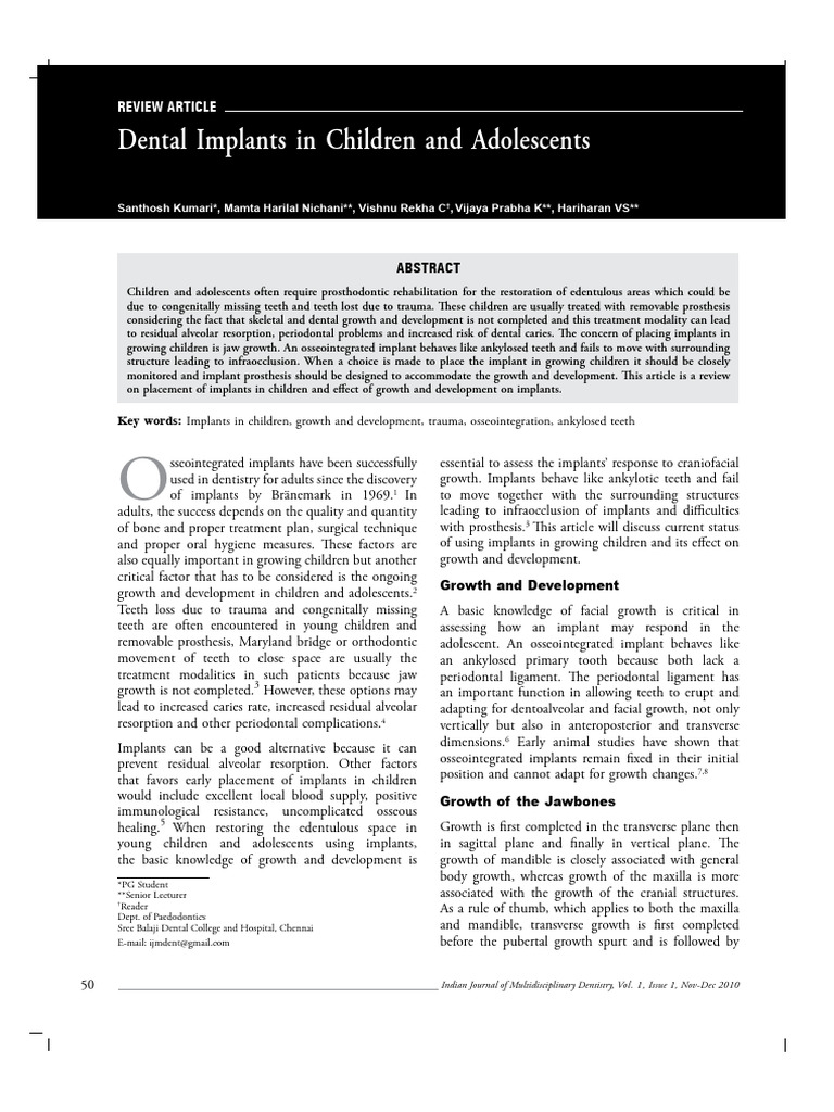 Dental Implants in Children and Adolescents PDF