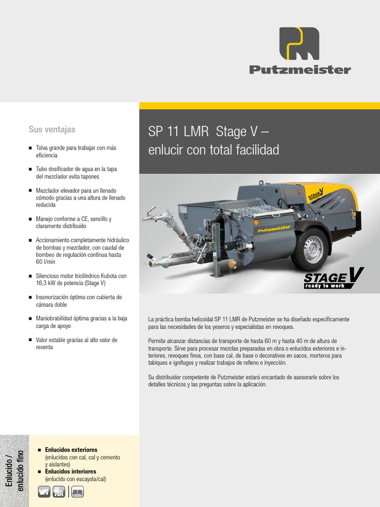 Ficha Tecnica - Putzmeister SP11 LMR | PDF
