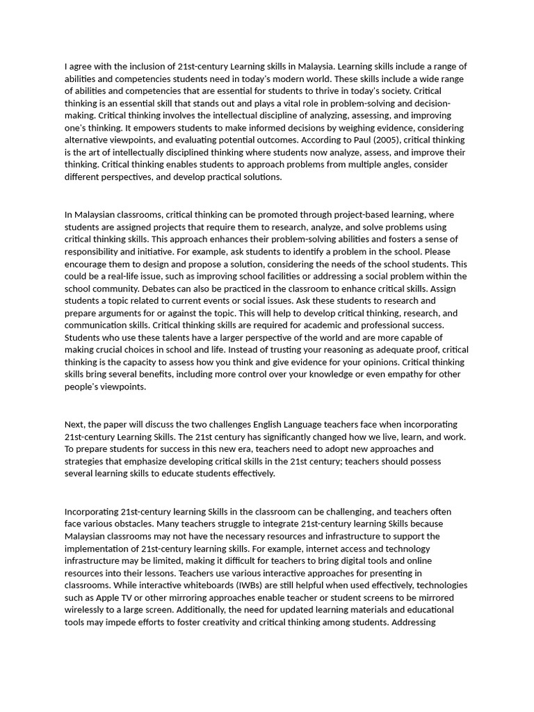 Enhancing 21st Century Learning in Malaysia | PDF | Critical Thinking ...