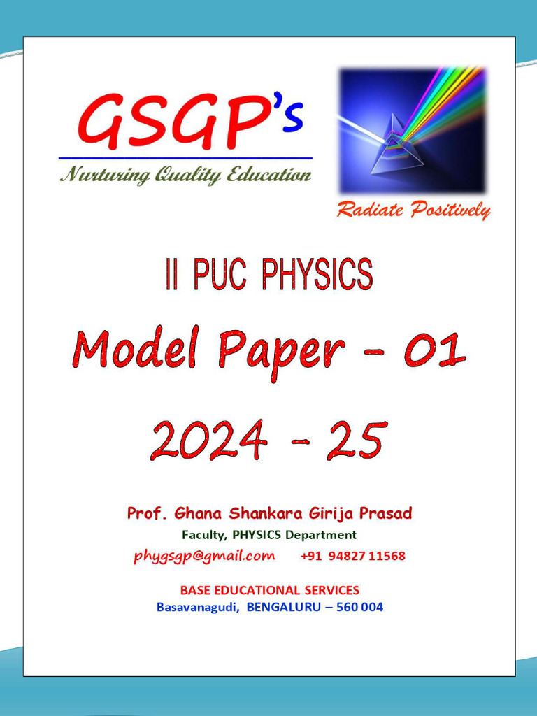 Ii Puc Physics Model Paper 01 2024 25 Gsgp S Print Pdf