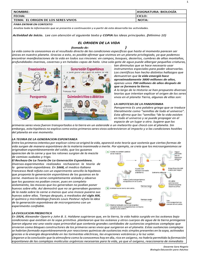 Teorías del Origen de la Vida | PDF | Naturaleza | Ciencias sociales