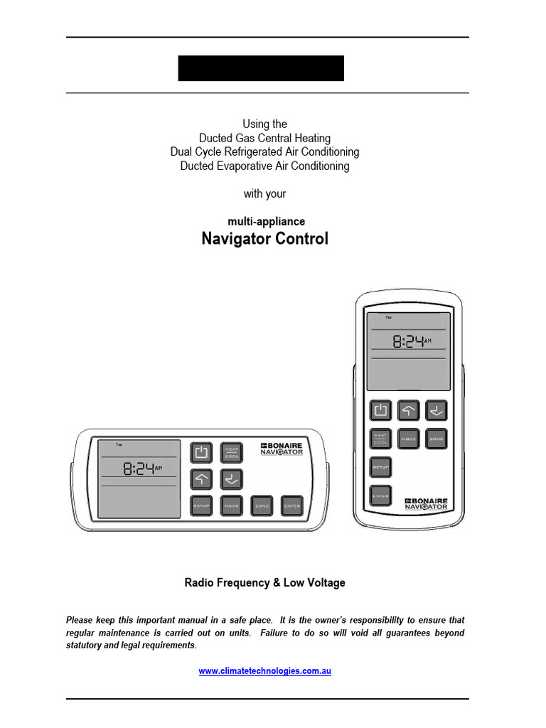 Bonaire Owners Manual Navigator Control PDF — free download