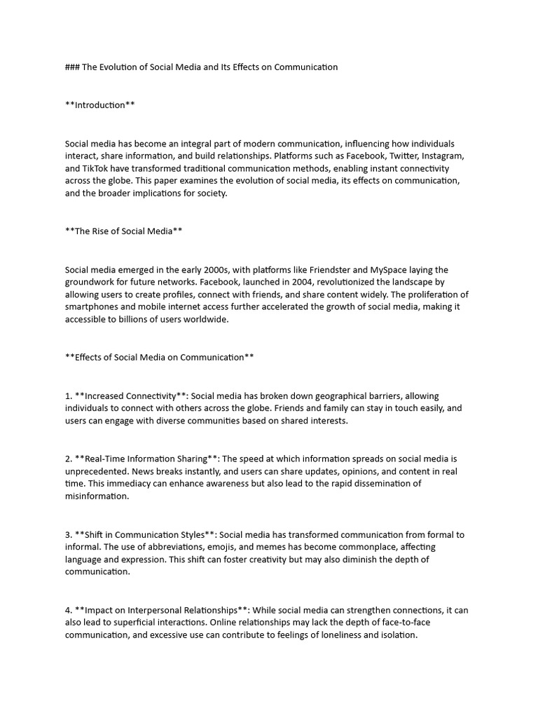 The Evolution of Social Media and Its Effects on Communication | PDF