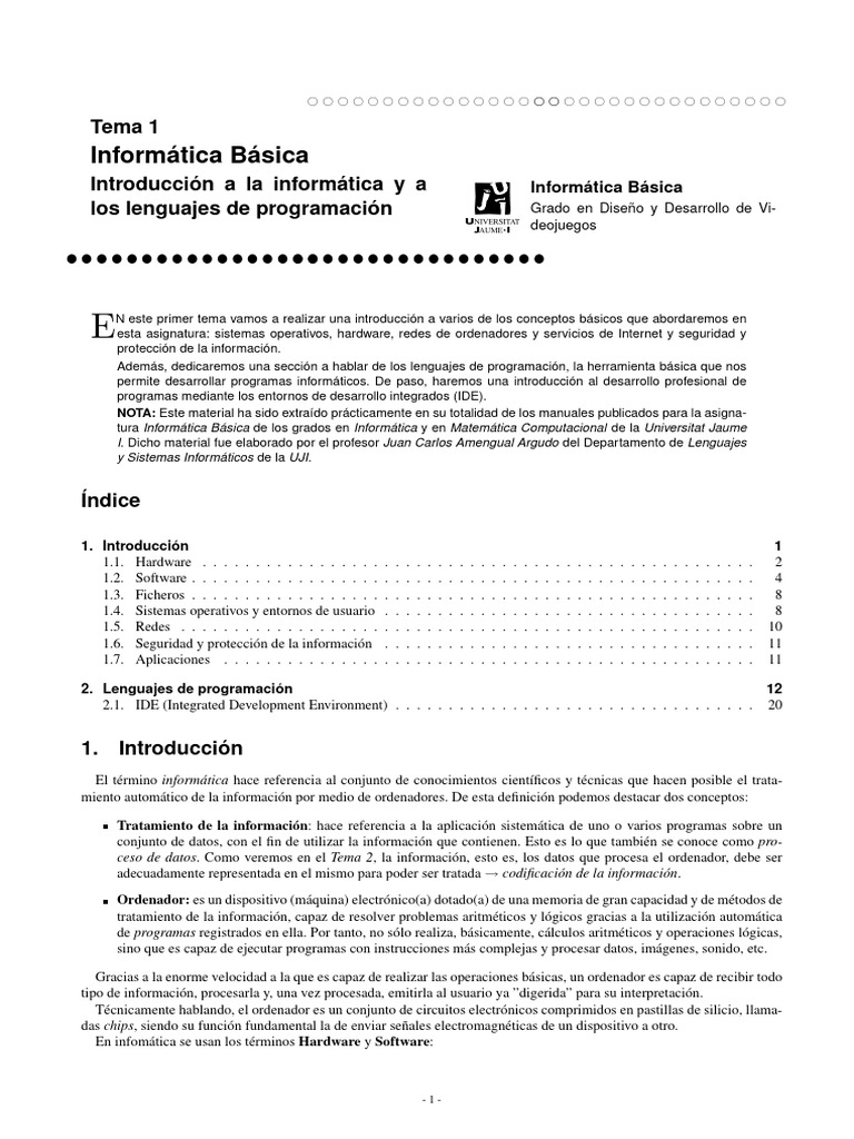 Tema 1 Informática Básica Introducción A La Informática y A Los ...