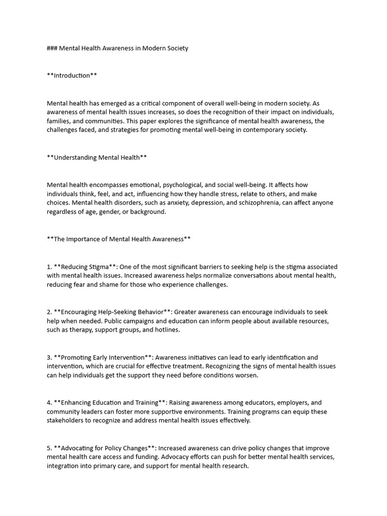 Mental Health Awareness in Modern Society | PDF