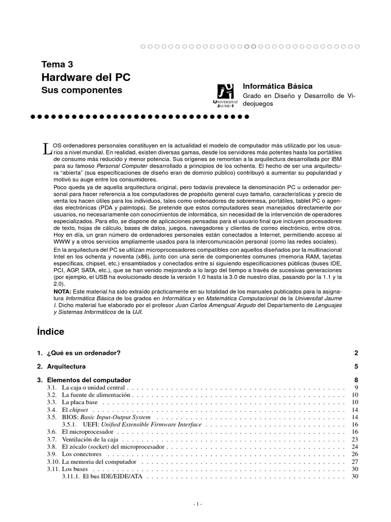 Tema 3 Hardware Del PC Sus Componentes (UJI) | PDF | Hardware de la ...