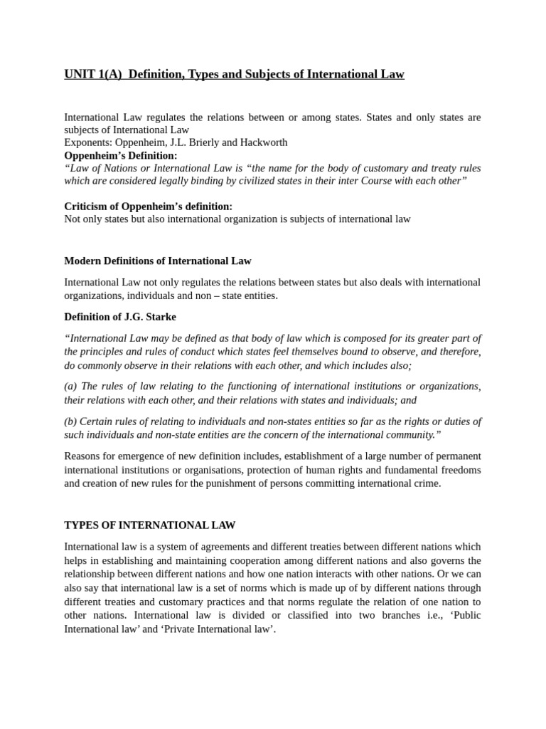 UNIT 1 International Law (FULL NOTES) | PDF