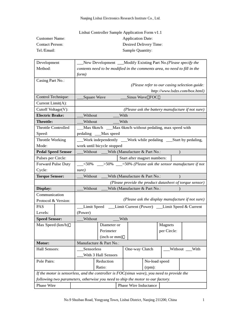 Lishui Controller Application Form | PDF | Electrical Connector ...