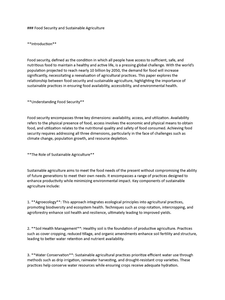Food Security and Sustainable Agriculture | PDF
