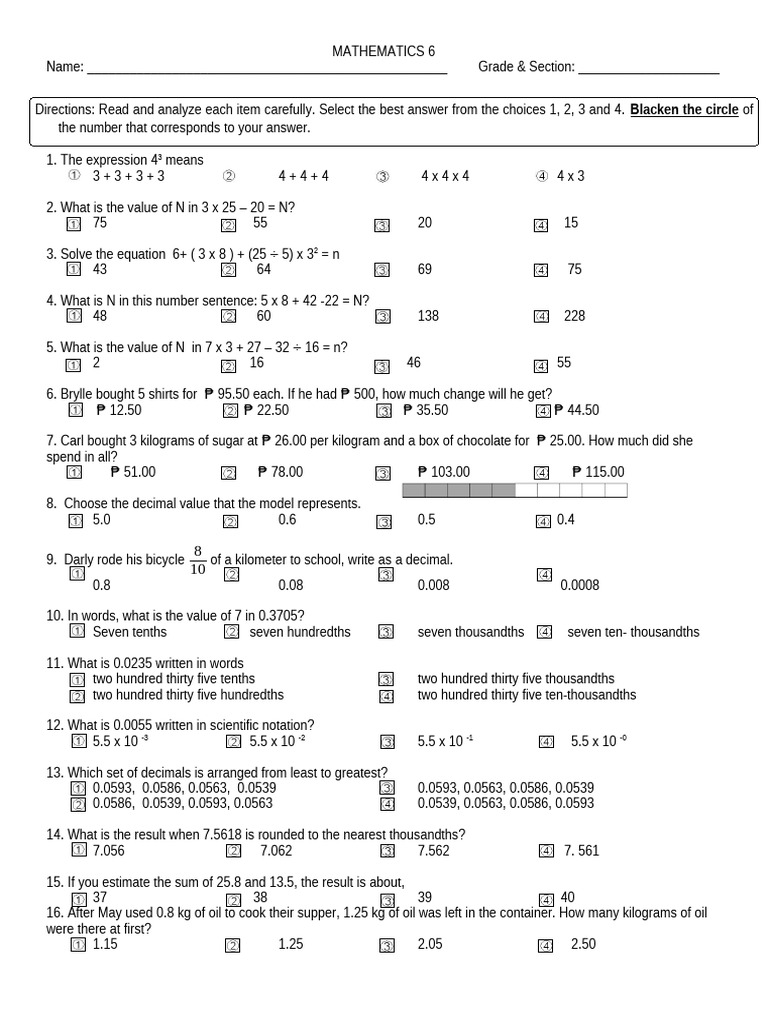 PT Mathematics 6 q1 v2 | PDF