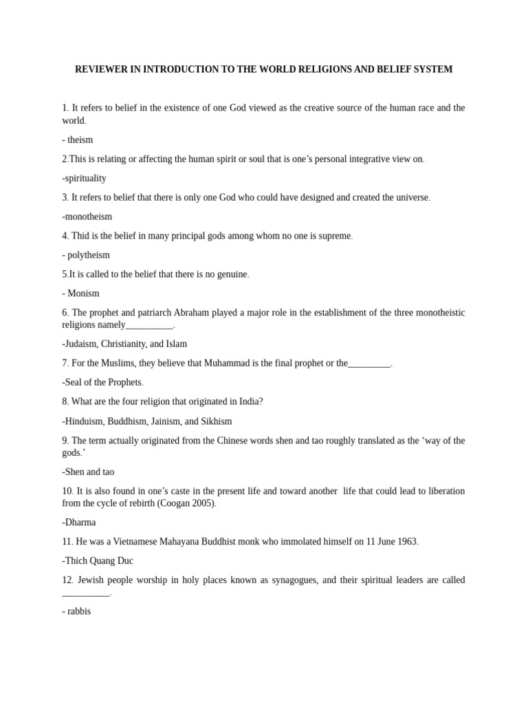 Reviewer in Introduction To The World Religions and Belief System | PDF