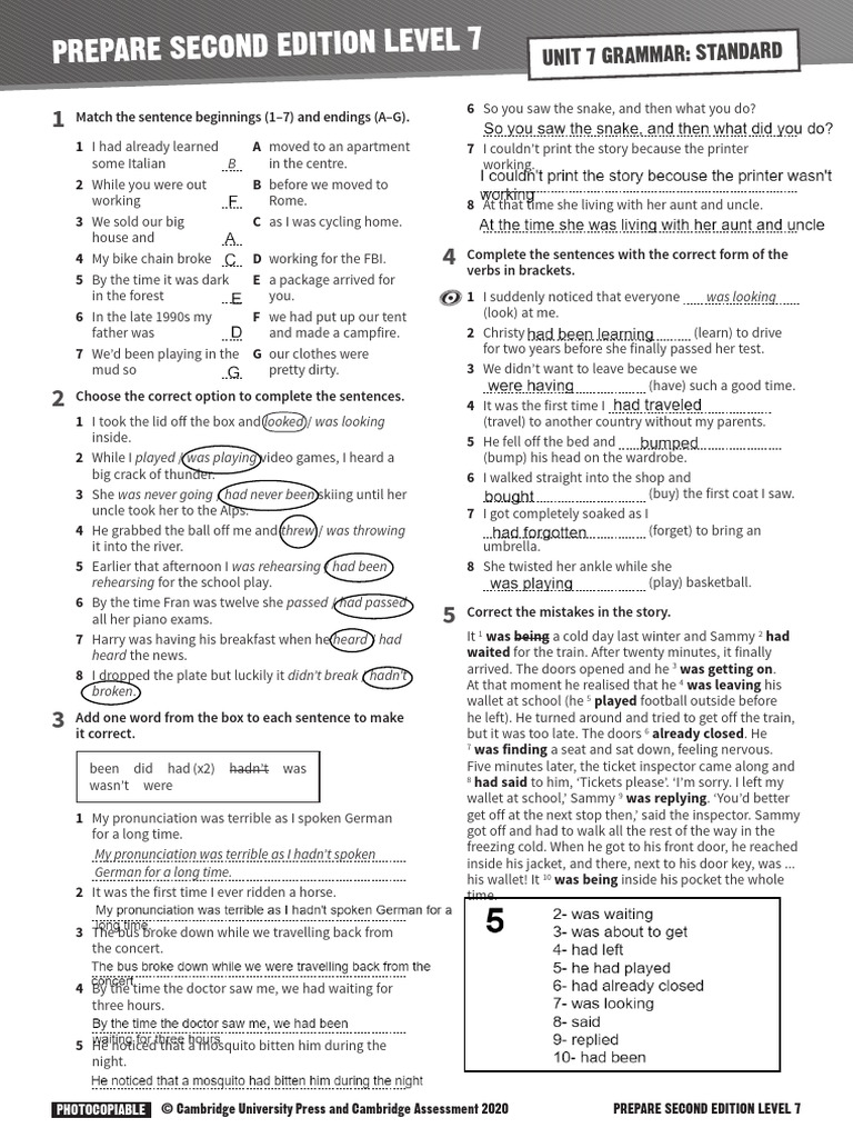 PREPARE 7 Grammar and Vocabulary Standard Unit 07 08 | PDF