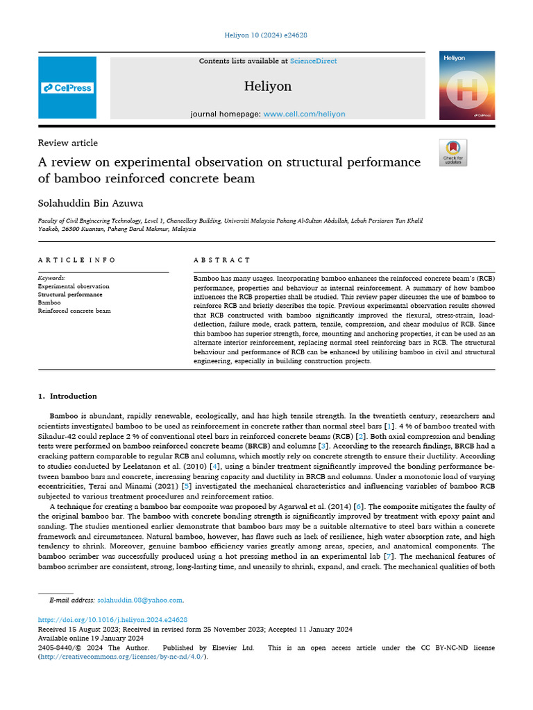 A Review On Experimental Observation On Structural Performance | PDF