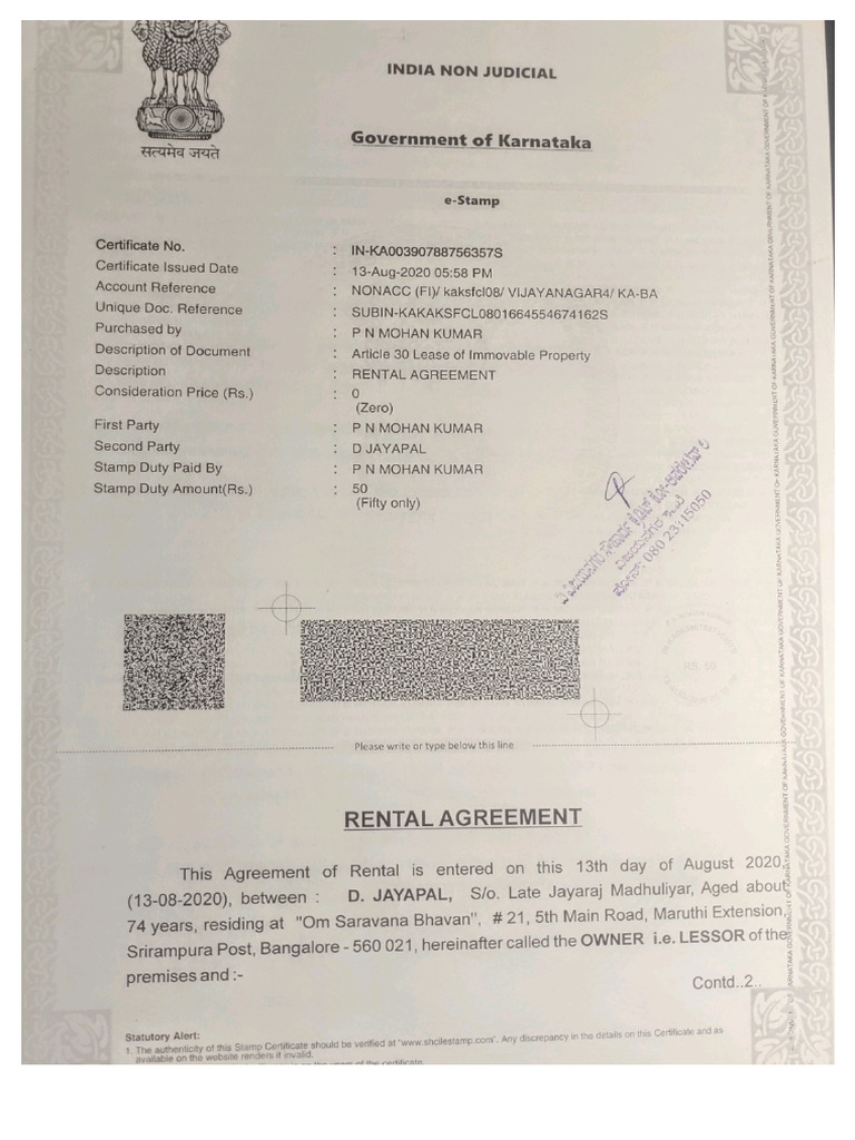 Rental Agreement - 1 | PDF