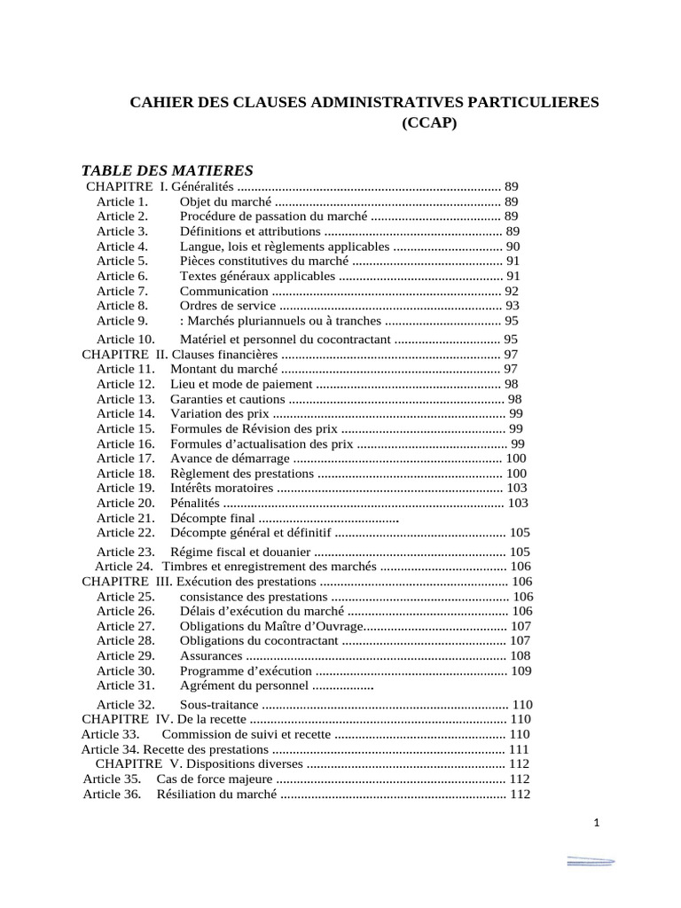 Cahier Des Clauses Et Conditions Générales Applicables Aux Marchés De