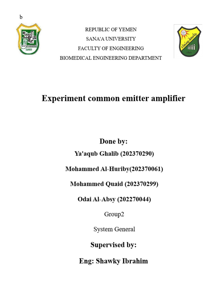 Common Emitter Amplifier Experiment | PDF | Amplifier | Electrical ...