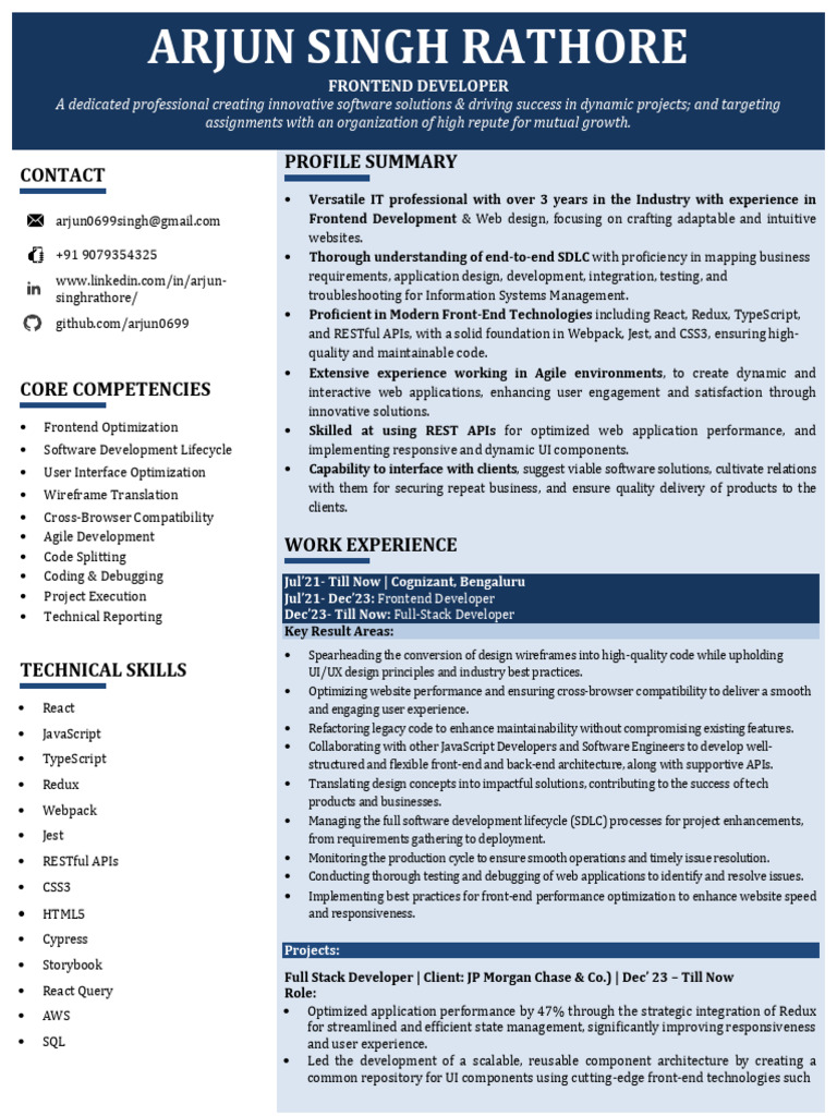 Contact Profile Summary: Frontend Developer | PDF