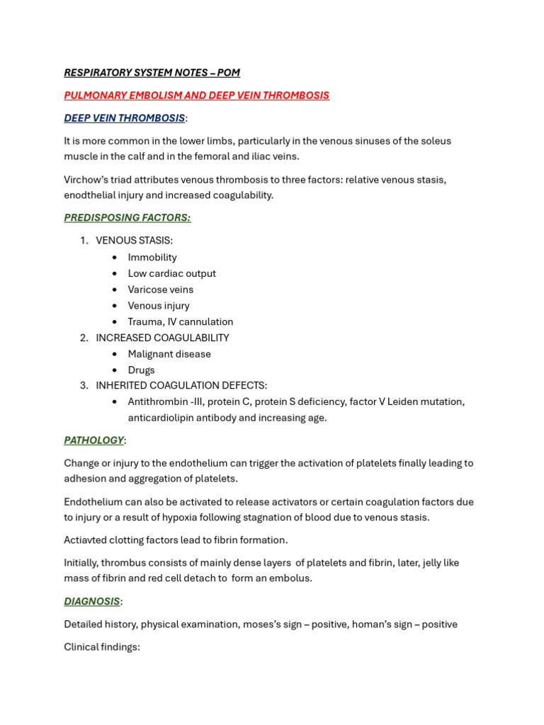 Pulmonary Embolism and Deep Vein Thrombosis | PDF