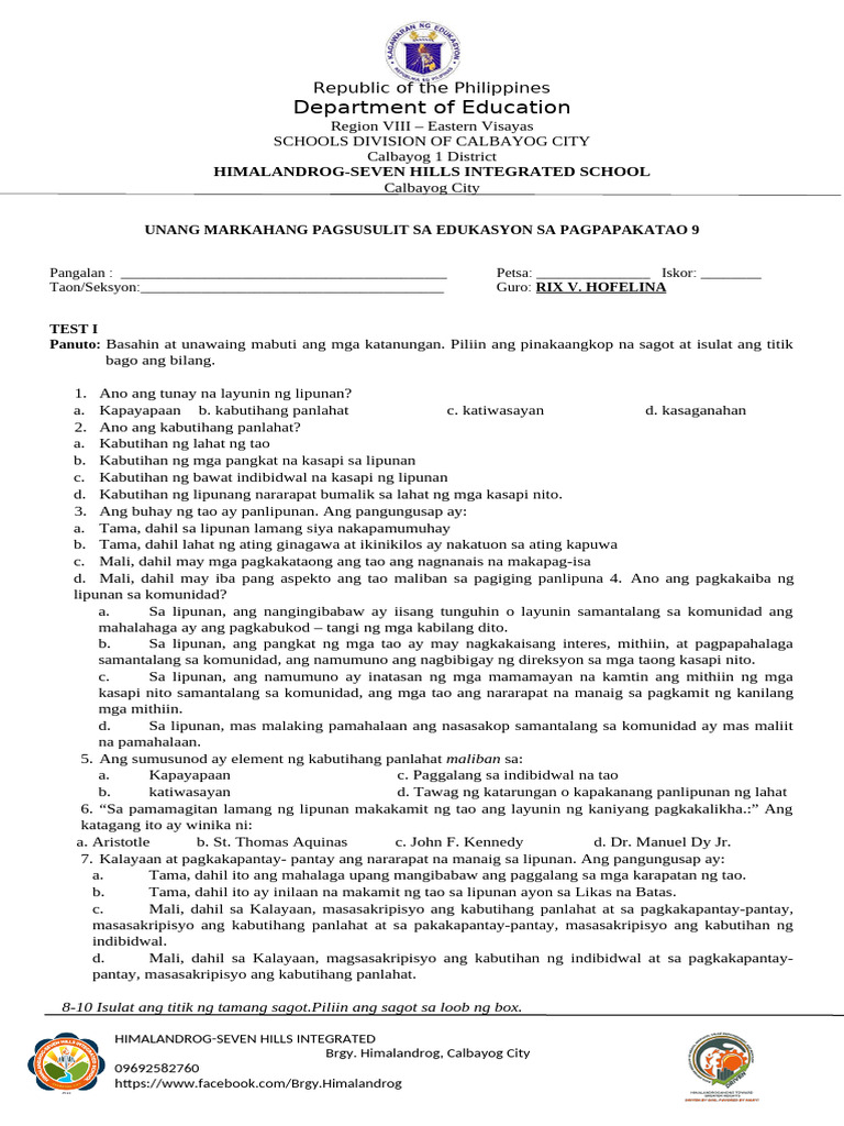 Esp Exam 1ST Q | PDF