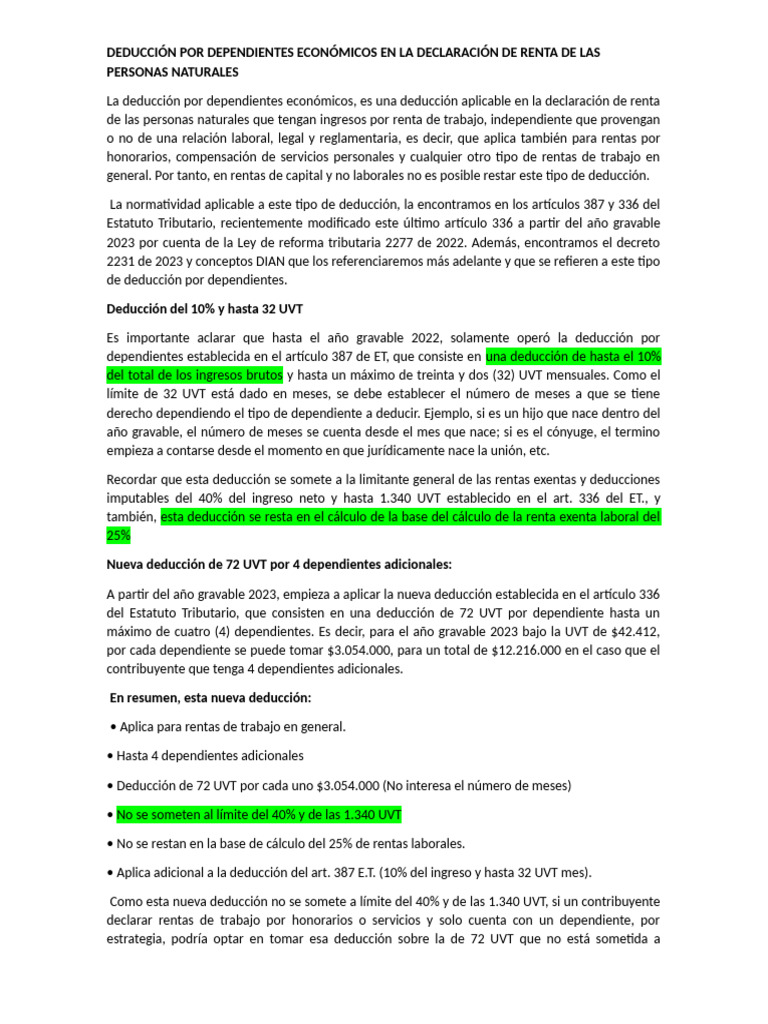 Deducción Por Dependientes Económicos en La Declaración de Renta de Las ...