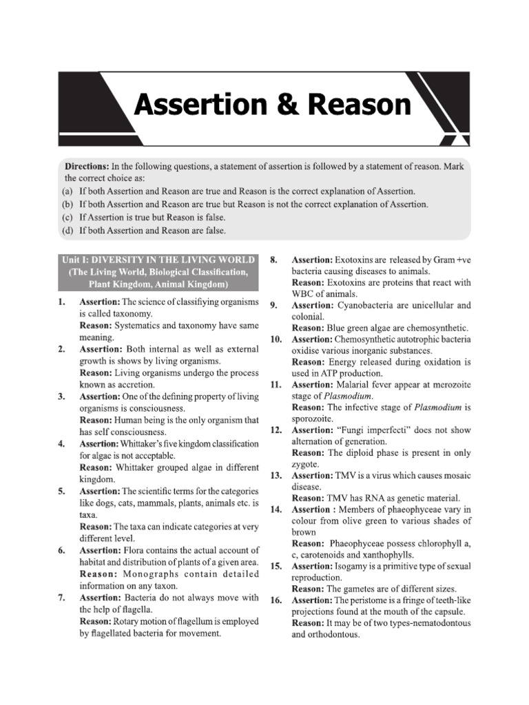 Assertion and Reasoning Questions | PDF