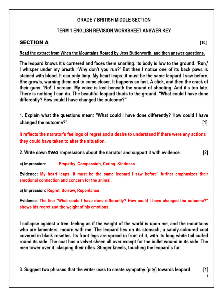 Answer Key Term 1 Revision 23 - 24 | PDF