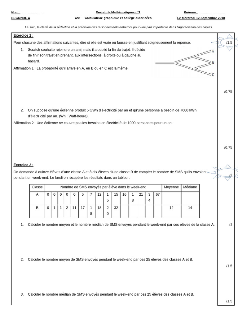 Devoir de Mathématiques SECONDE 4 | PDF