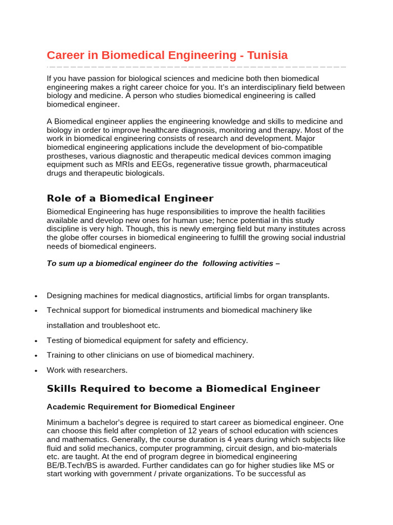 Career in Biomedical Engineering | PDF | Biomedical Engineering | Computers