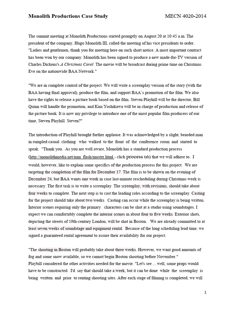 Assignemnt+Case+Study+ +Monolith+Productions | PDF