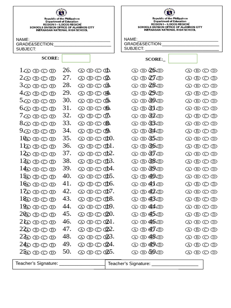 Answer sheet a d 1 50 4 rows 1 3 pdf
