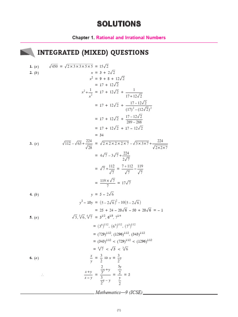 Icse cl9 Together With Mathematics Solutions To Integrated (Mixed ...
