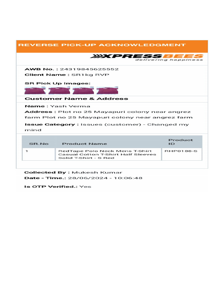 Reverse Pick Acknowledgment | PDF