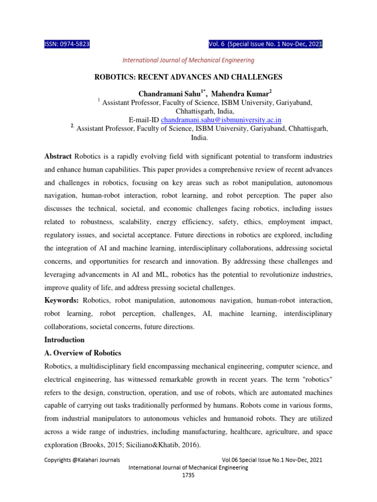 IT - Robotics Recent Advances and Challenges | PDF