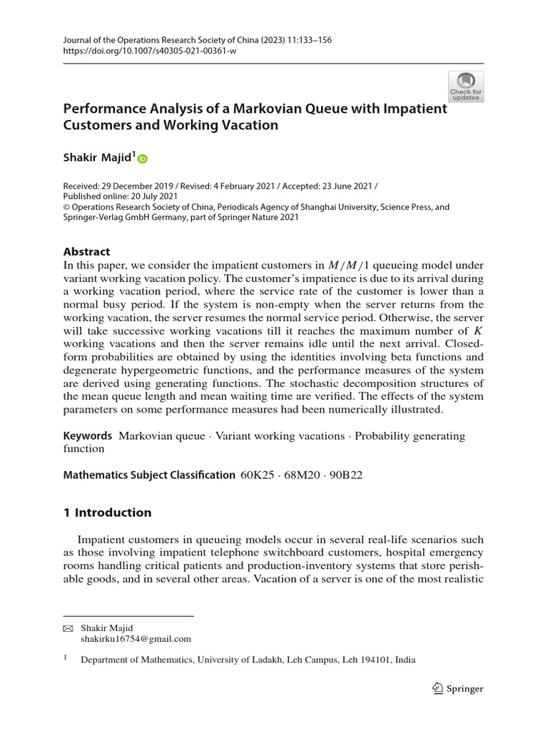 Performance Analysis of A Markovian Queue With Impatient Customers and ...