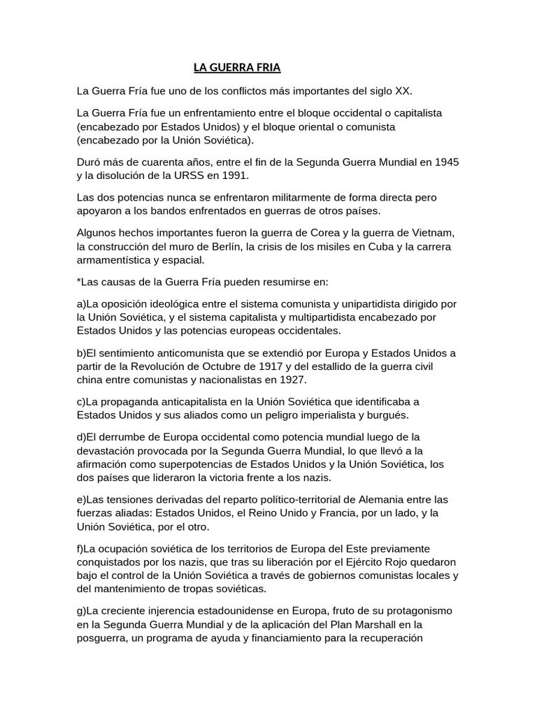 Historia de la Guerra Fría: Causas y Consecuencias | PDF | Guerra Fría ...