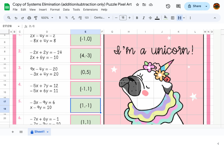 Systems Elimination (Additionsubtraction Only) Puzzle Pixel Art ...