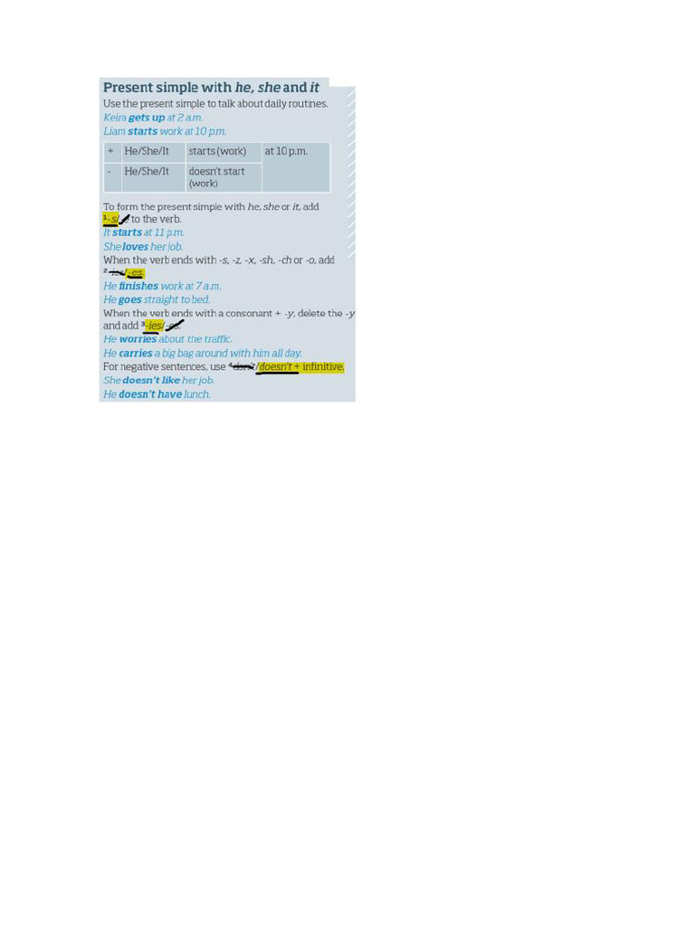 Present Simple with he, she and it | PDF