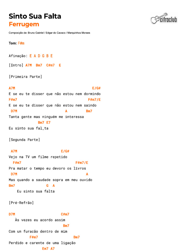 Sinto Sua Falta Ferrugem Treino Vocal E Violão Pdf