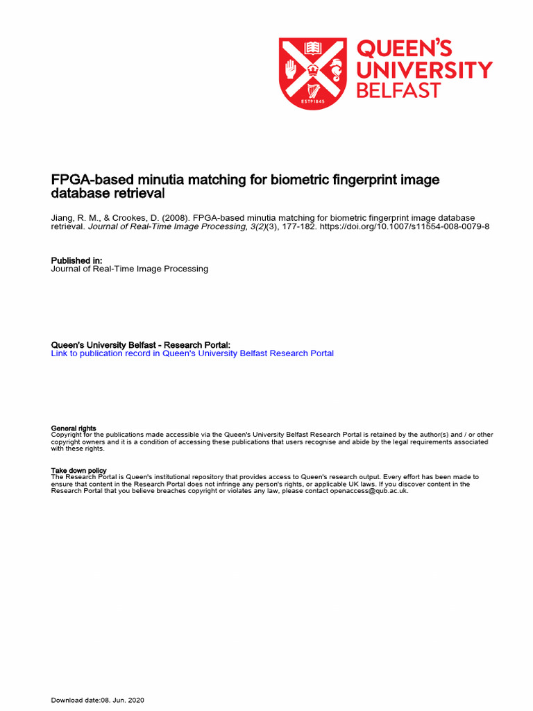 FPGA Based Minutia Matching For Biometri | PDF