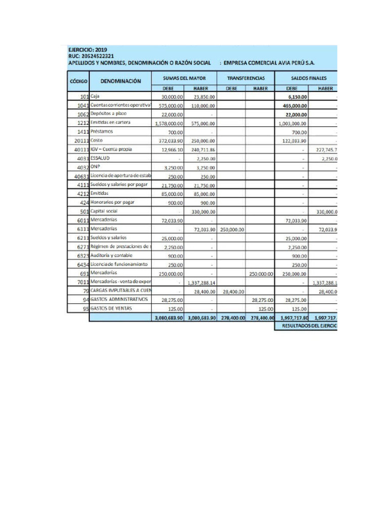 Estado Financiero Avia Perú S.A. 2019 | PDF | Hoja de balance ...