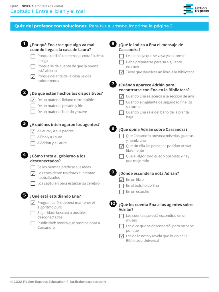 Quiz Fronteras de Cristal: Capítulo 1 | PDF