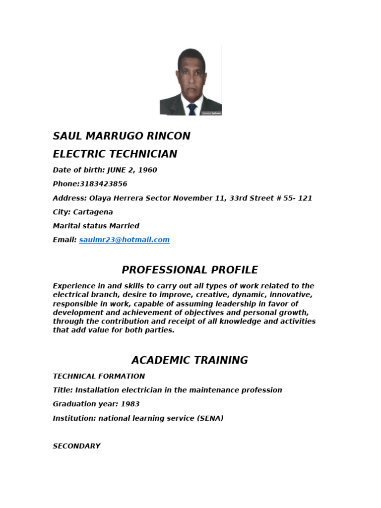 Saul Marrugo Rincon | PDF | Electrician | Technology & Engineering