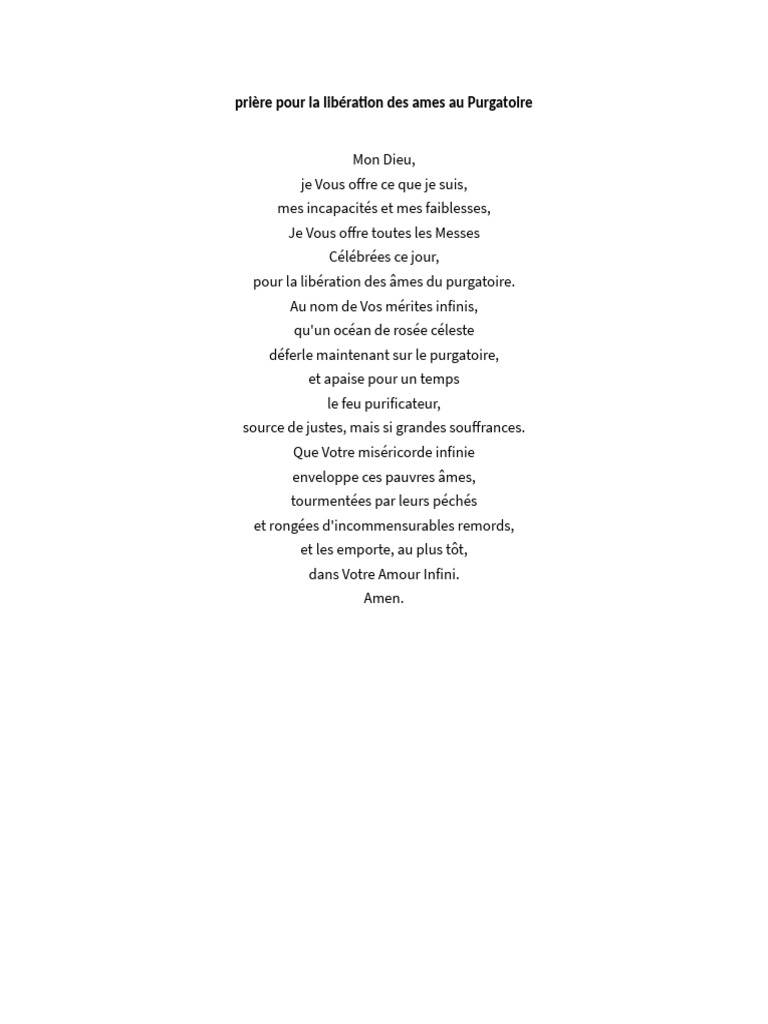 Prière Pour La Libération Des Ames Du Purgatoire Pdf