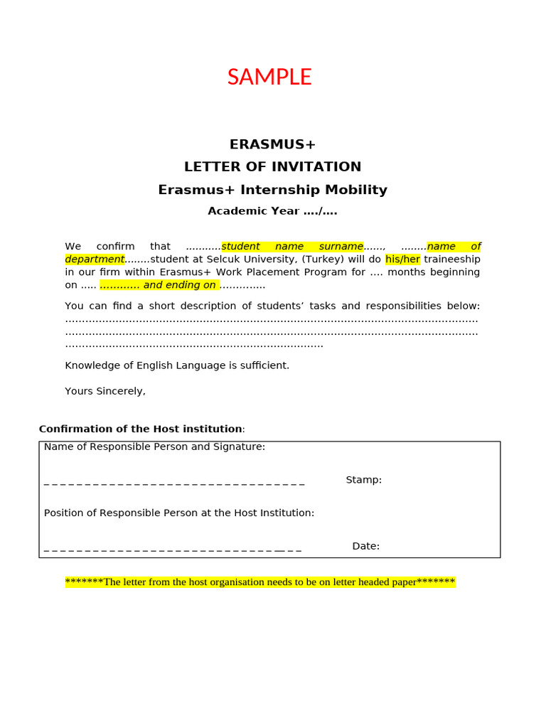 Sample Letter of Invitation - Internship | PDF