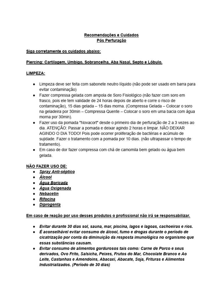 Cuidados Piercings Comuns | PDF
